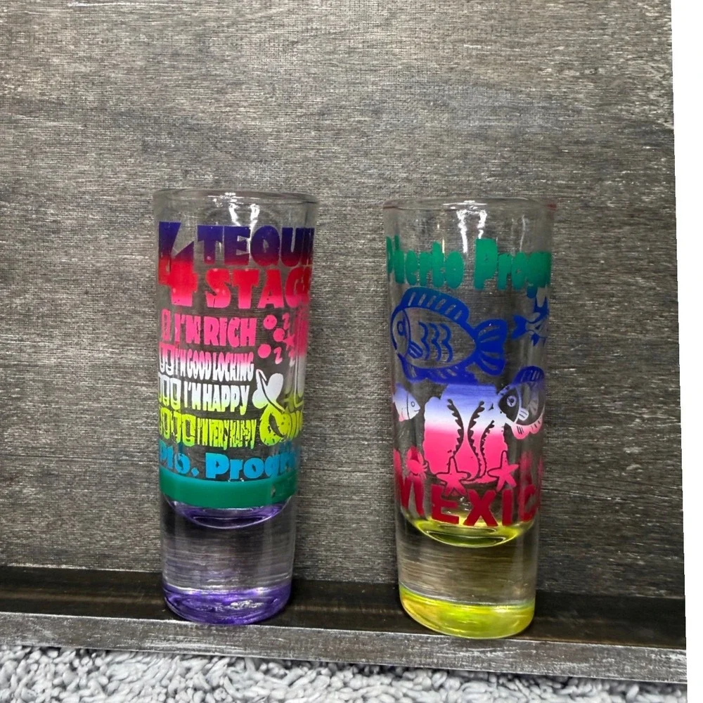 Mexico Souvenir Shot Glasses Santos Puerto Progreso Neon 4 Tequila Stages Set 2